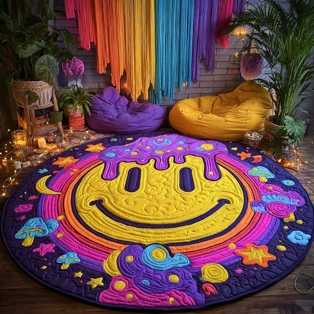 Cosmic Smile Round Mat Rug - washable non-slip printed rug