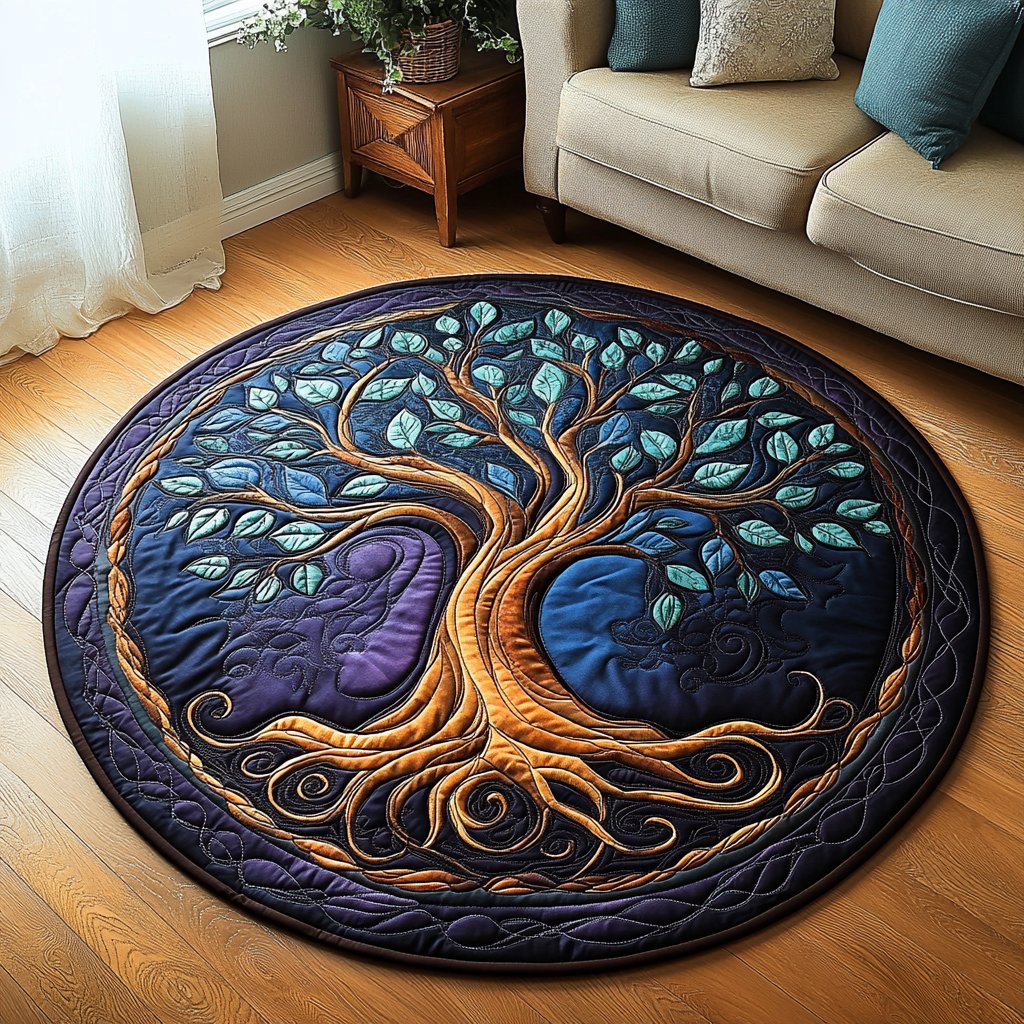 Cosmic Tree Round Mat Rug - washable non-slip printed rug