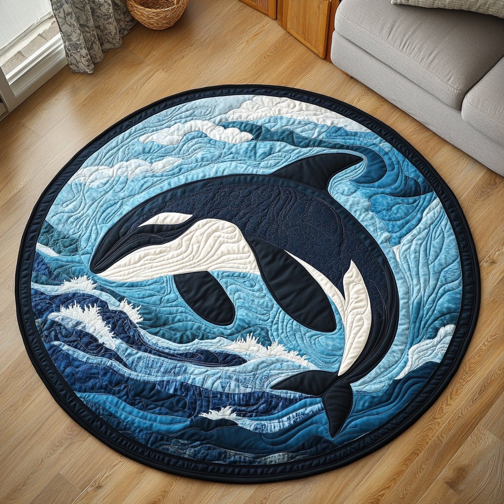 Cosmic Whale Round Mat Rug - washable non-slip printed rug