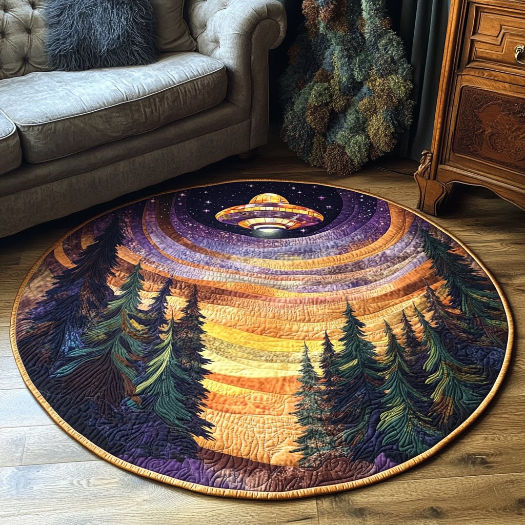 Cosmic Woodland Round Mat Rug - washable non-slip printed rug