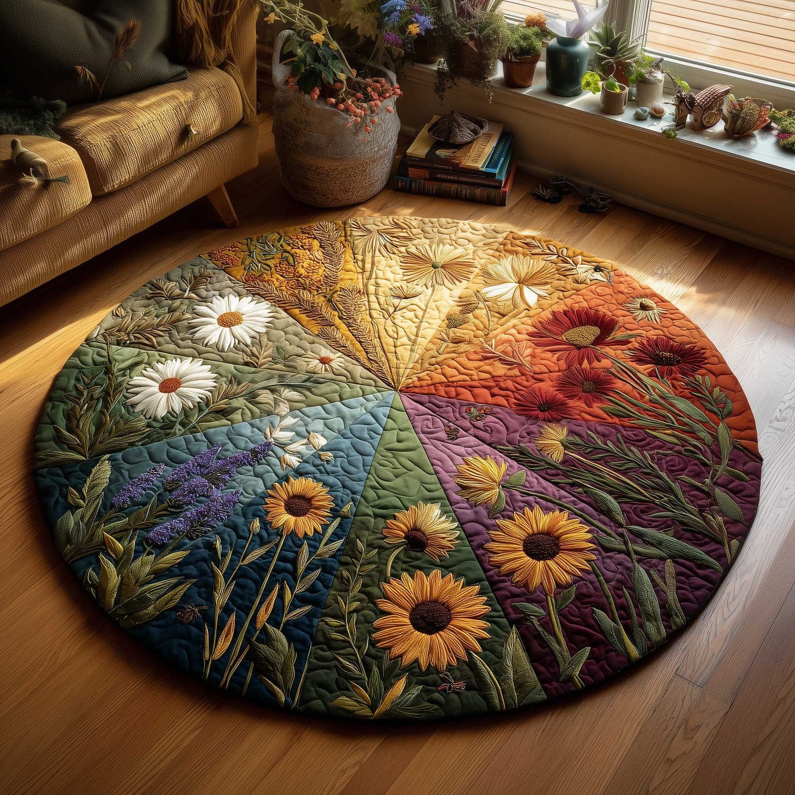 Cottage Bloom Round Mat Rug - washable non-slip printed rug