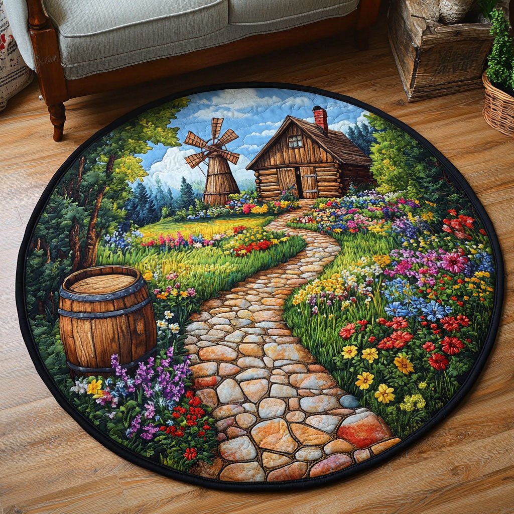 Cottage Garden Path Round Mat Rug - washable non-slip printed rug