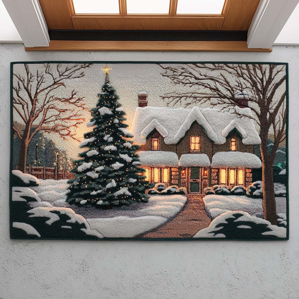 Cottage Snow Doormat - Seasonal Holiday Design | Printed Welcome Doormat
