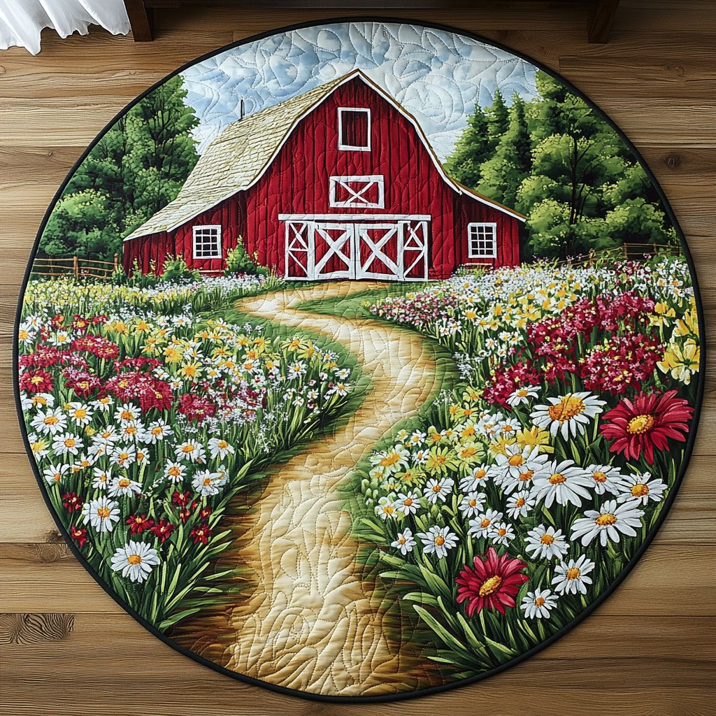 Country Bloom Round Mat Rug - washable non-slip printed rug