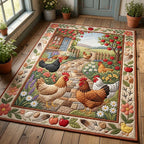 Country Hen Path area rug in a living room