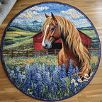 Country Horse Elegance Round Mat Rug - washable non-slip printed rug