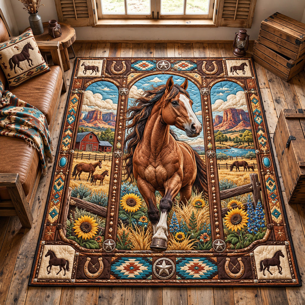 Country Ranch Horse area rug in a living room