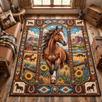 Country Ranch Horse area rug in a living room