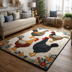 Country Roosters area rug in a living room