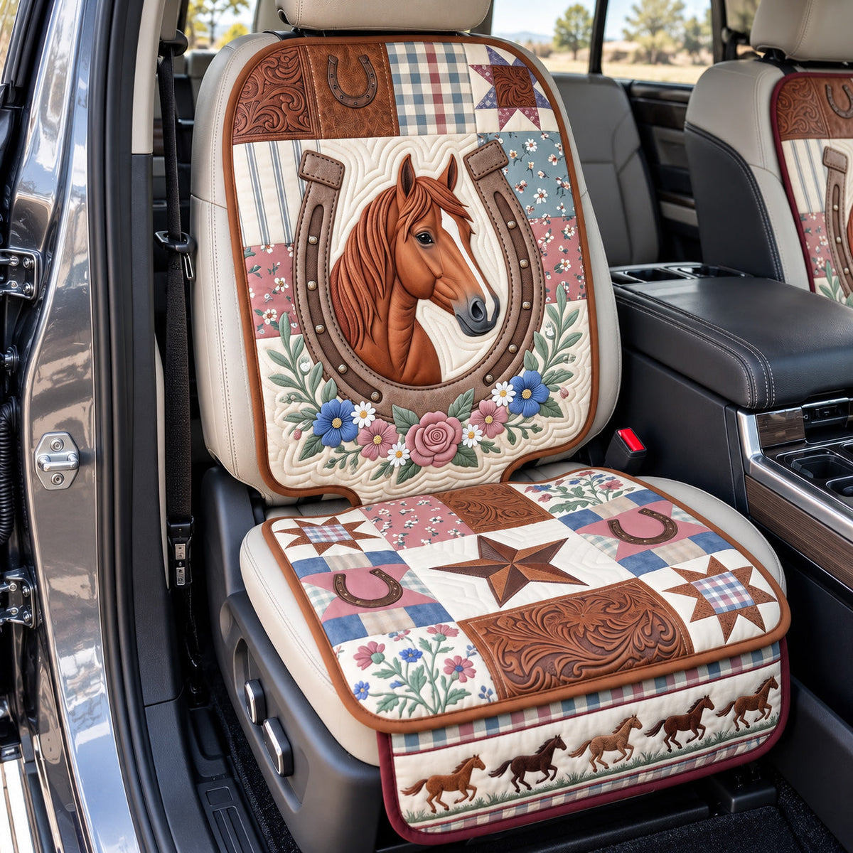 Country Sweet Horse quilted car seat protector