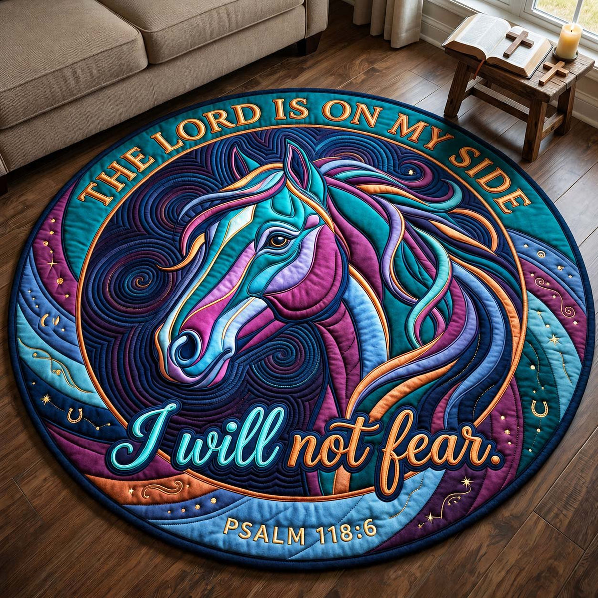 Courage Horse Round Mat Rug - washable non-slip printed rug