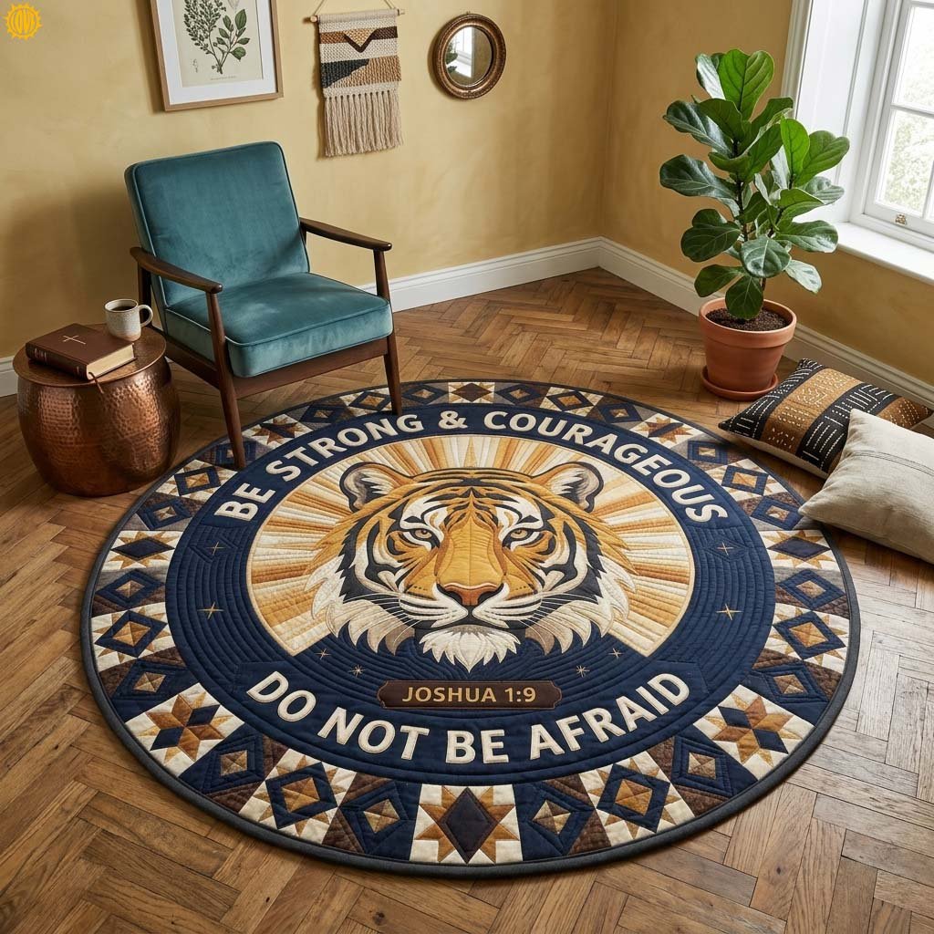 Courageous Tiger Round Mat Rug - washable non-slip printed rug