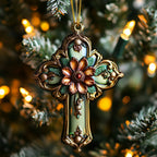 Ornate Flower Cross Christmas Ornament