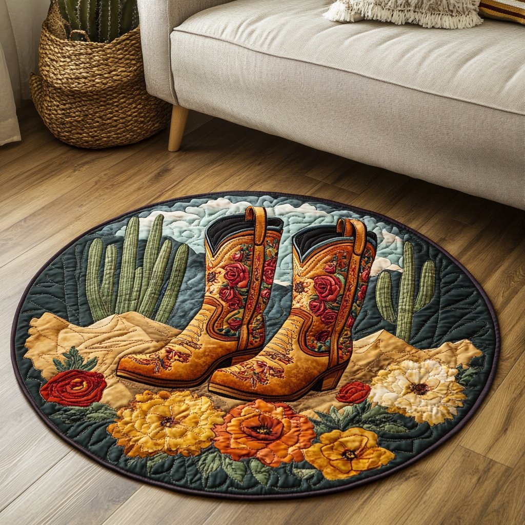 Cowboy Boots Round Mat Rug - Nature Design | Serene Home Decor