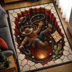 Cowboy Falling Into Desert Sinkhole area rug in a living room