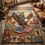 Cowboy Riding Eagle area rug in a living room