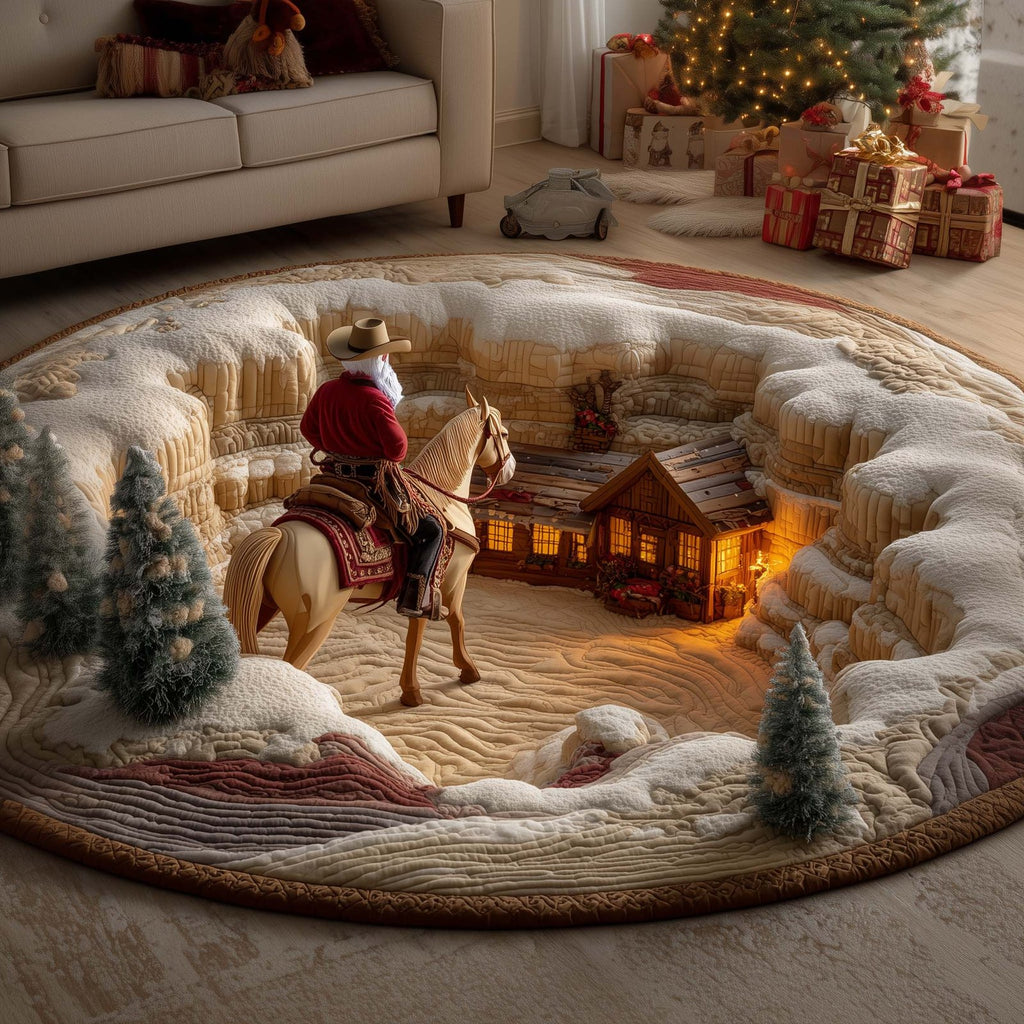 Cowboy Santa Round Mat Rug - Nature Design | Serene Home Decor