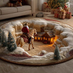 Cowboy Santa Christmas Round Mat Rug - washable non-slip printed rug