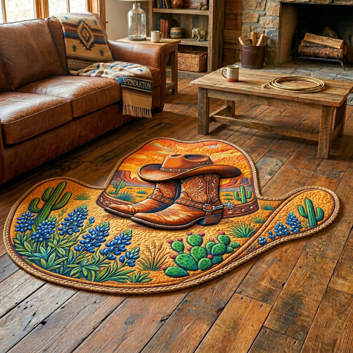 Cowboy Spirit Custom Shape Area Rug - Farmhouse Design | Die-Cut Non-Slip Rug - washable non-slip printed rug
