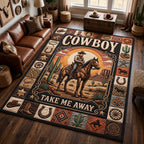 Cowboy Take Me Away area rug in a living room