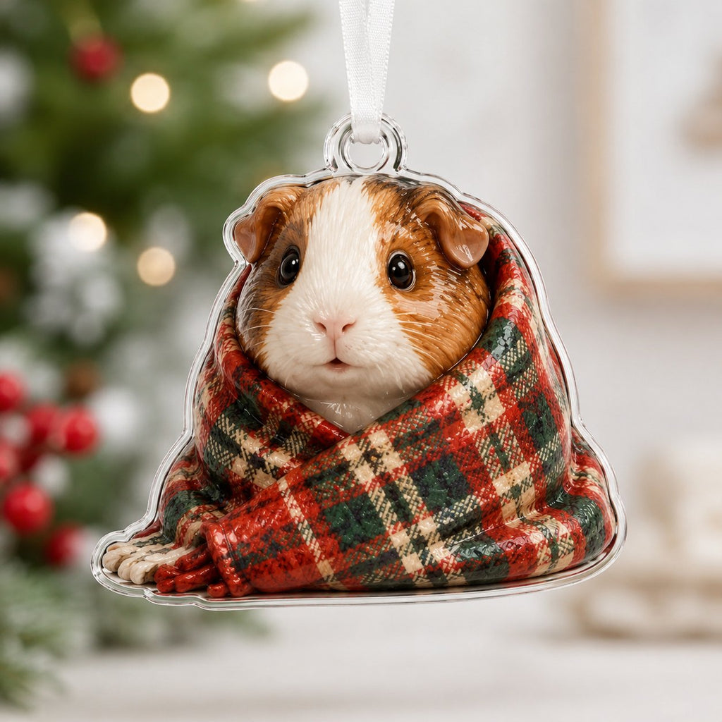 Cozy Plaid Guinea Pig Christmas Ornament