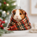 Cozy Plaid Guinea Pig Christmas Ornament