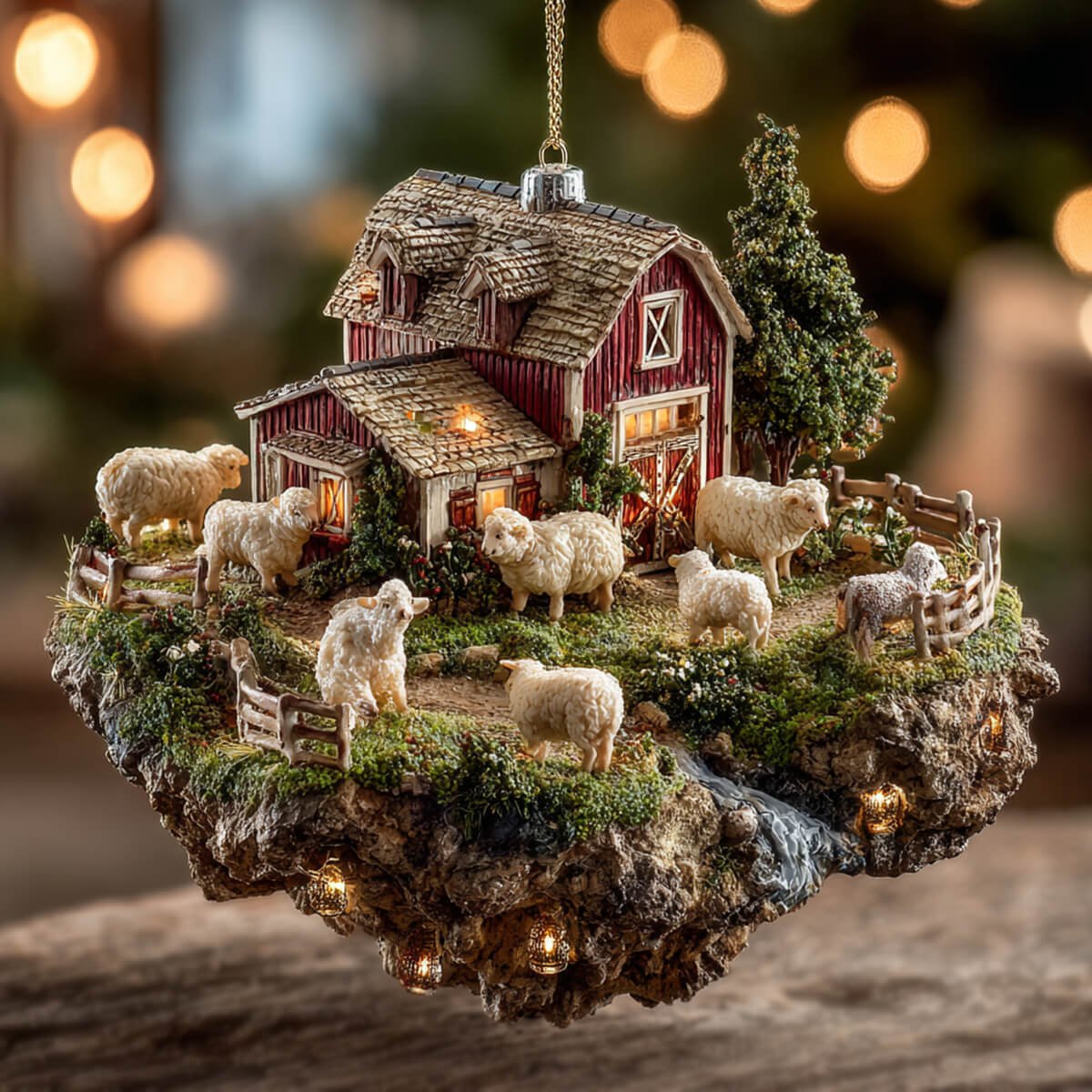Cozy Sheep Barn Christmas Ornament
