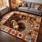Cozy Autumn Gnome area rug in a living room