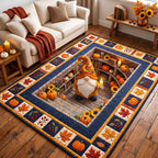 Cozy Autumn Gnome area rug in a living room