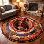 Cozy Autumn Gnome Round Mat Rug - Nature Design | Serene Home Decor - washable non-slip printed rug