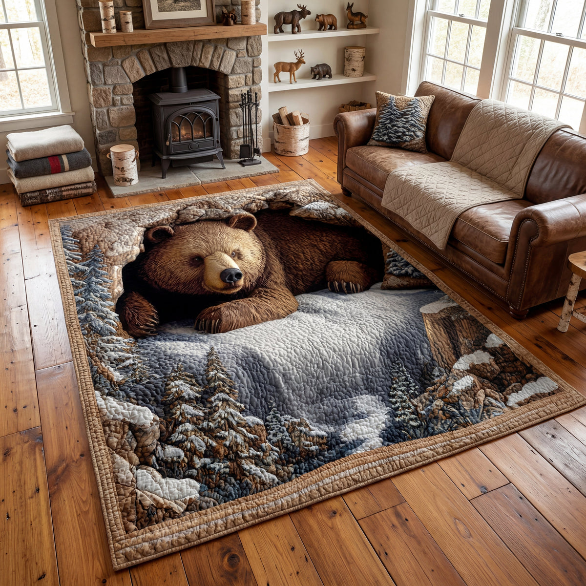 Cozy Bear Lodge area rug in a living room