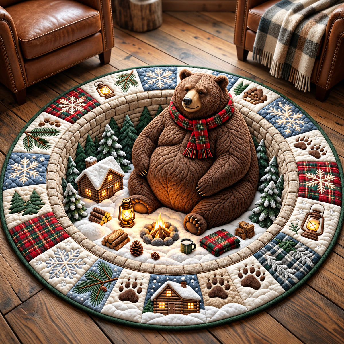Cozy Bear Round Mat Rug - Cute Animal Design | Charming Home Decor - washable non-slip printed rug