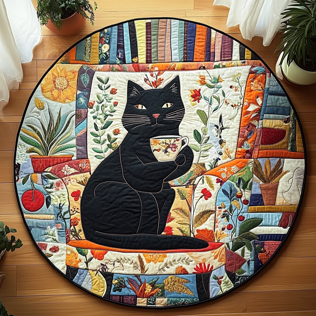 Cozy Cat Corner Round Mat Rug NCU0PD863
