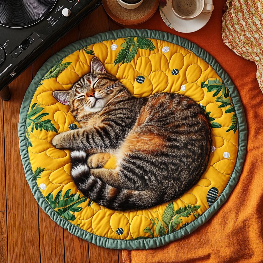 Cozy Cat Nap Round Mat Rug - Cute Pet Design | Animal Printed Home Decor