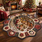 Cozy Christmas Custom Shape Area Rug - Seasonal Design | Die-Cut Non-Slip Rug - washable non-slip printed rug