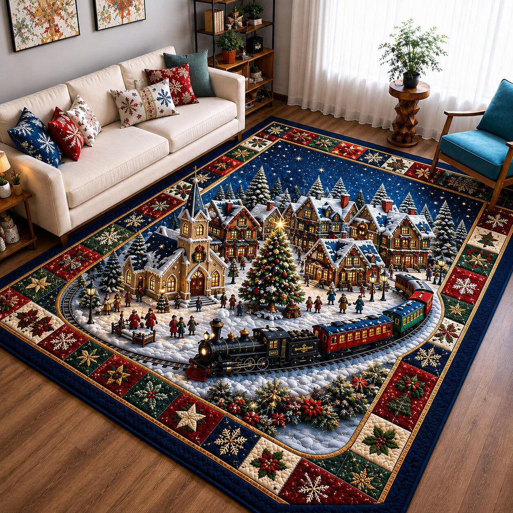 Cozy Christmas Village area rug in a living room