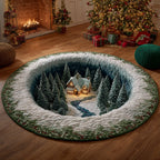 Cozy Christmas Village Round Mat Rug - washable non-slip printed rug