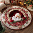 Cozy Claus Round Mat Rug - washable non-slip printed rug