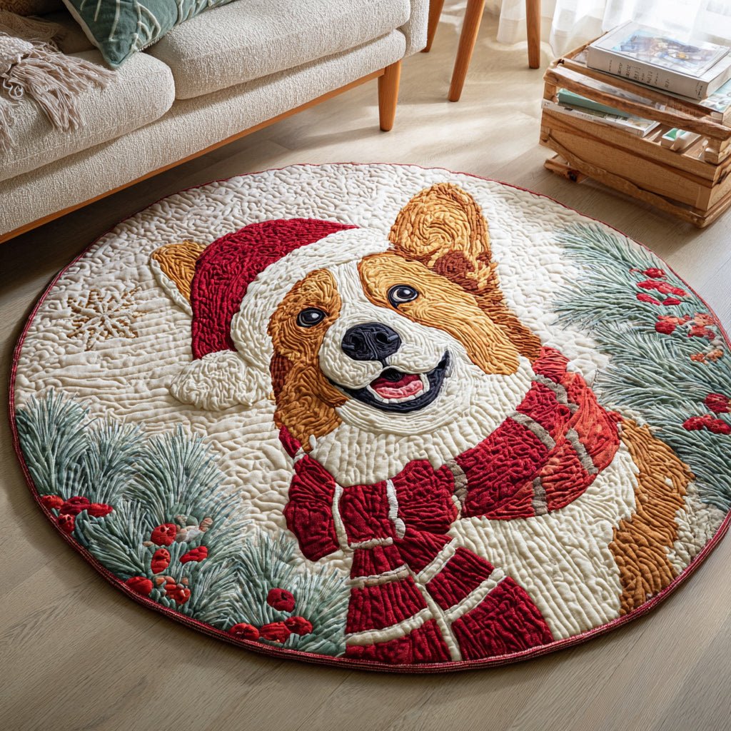 Cozy Corgi Scarf Round Mat Rug - washable non-slip printed rug
