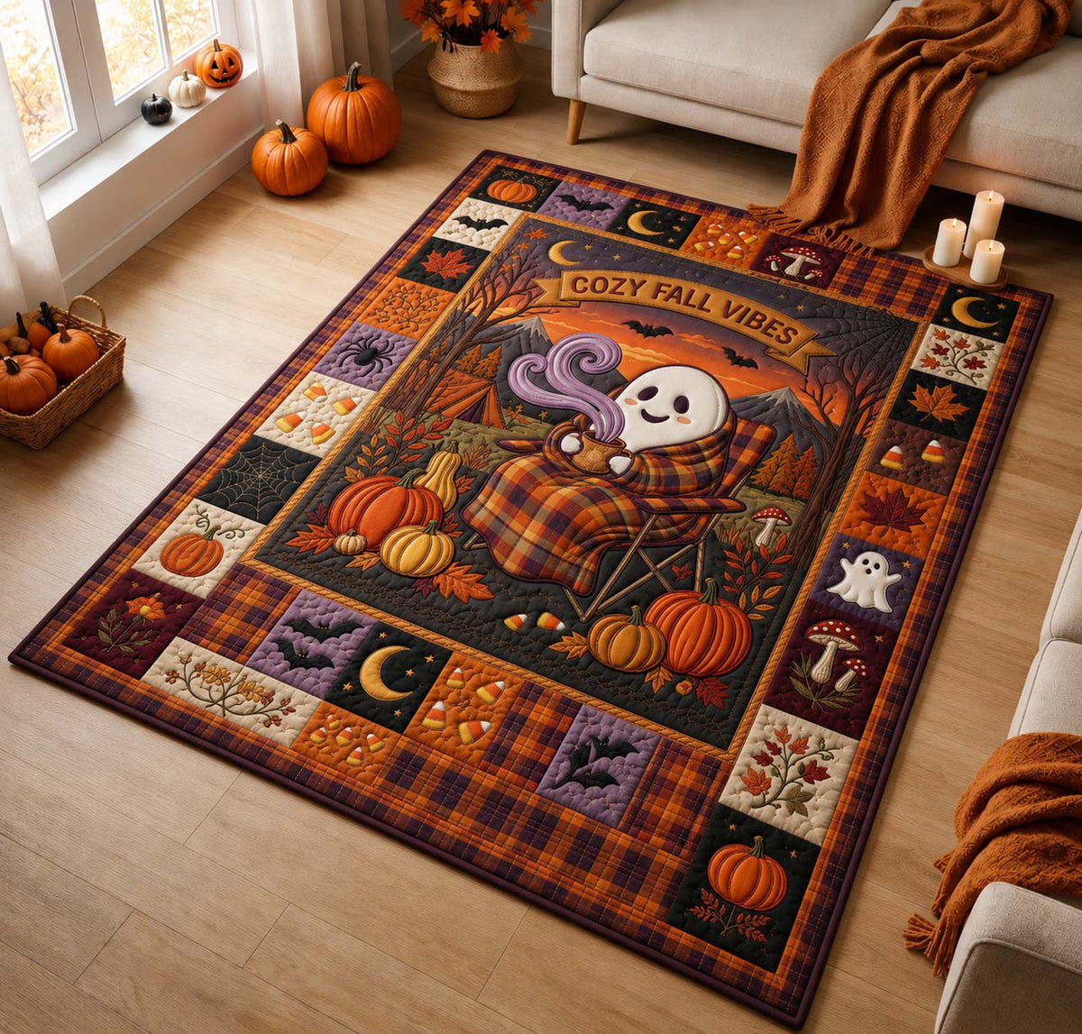 Cozy Fall Spirit area rug in a living room