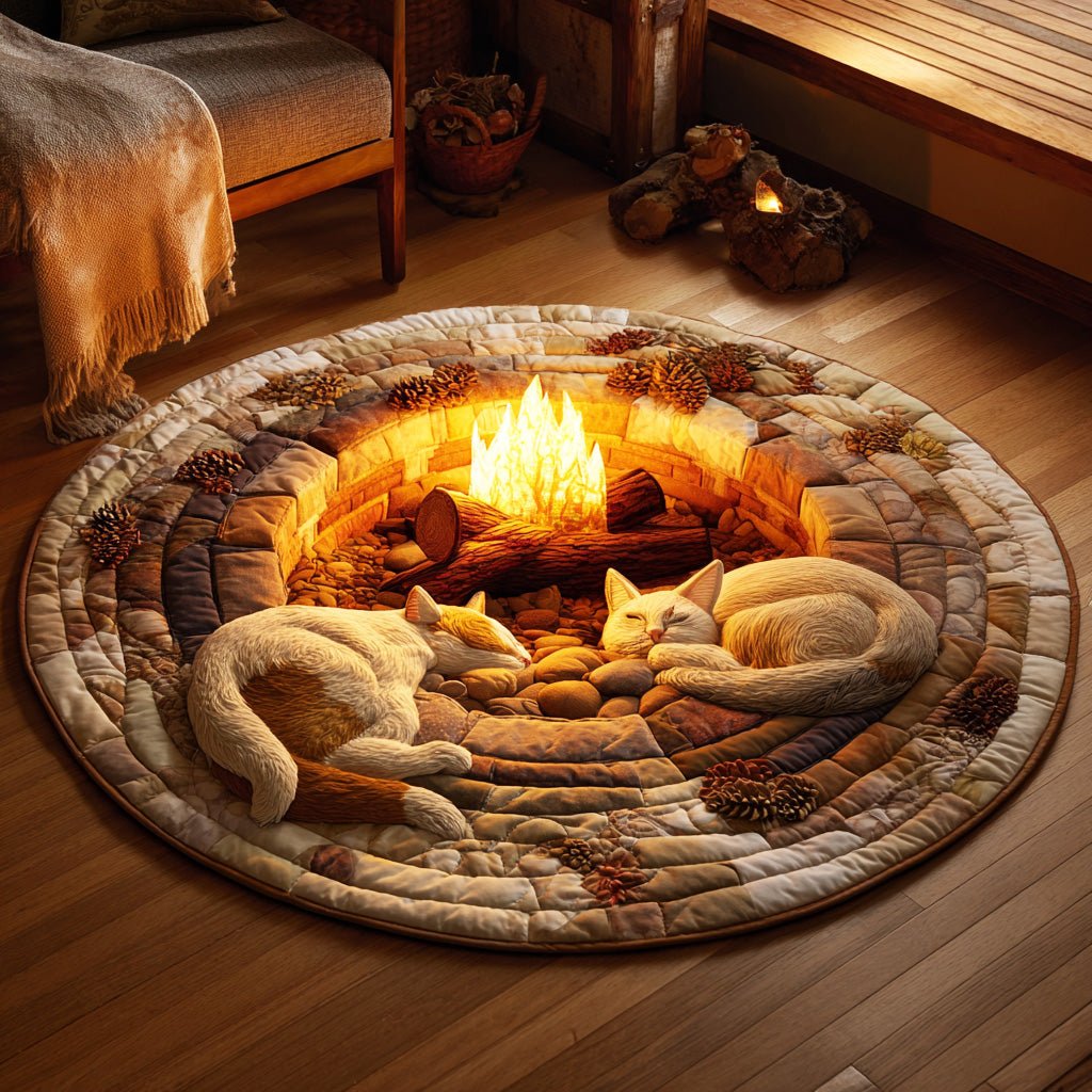Cozy Fire Evening Round Mat Rug - washable non-slip printed rug