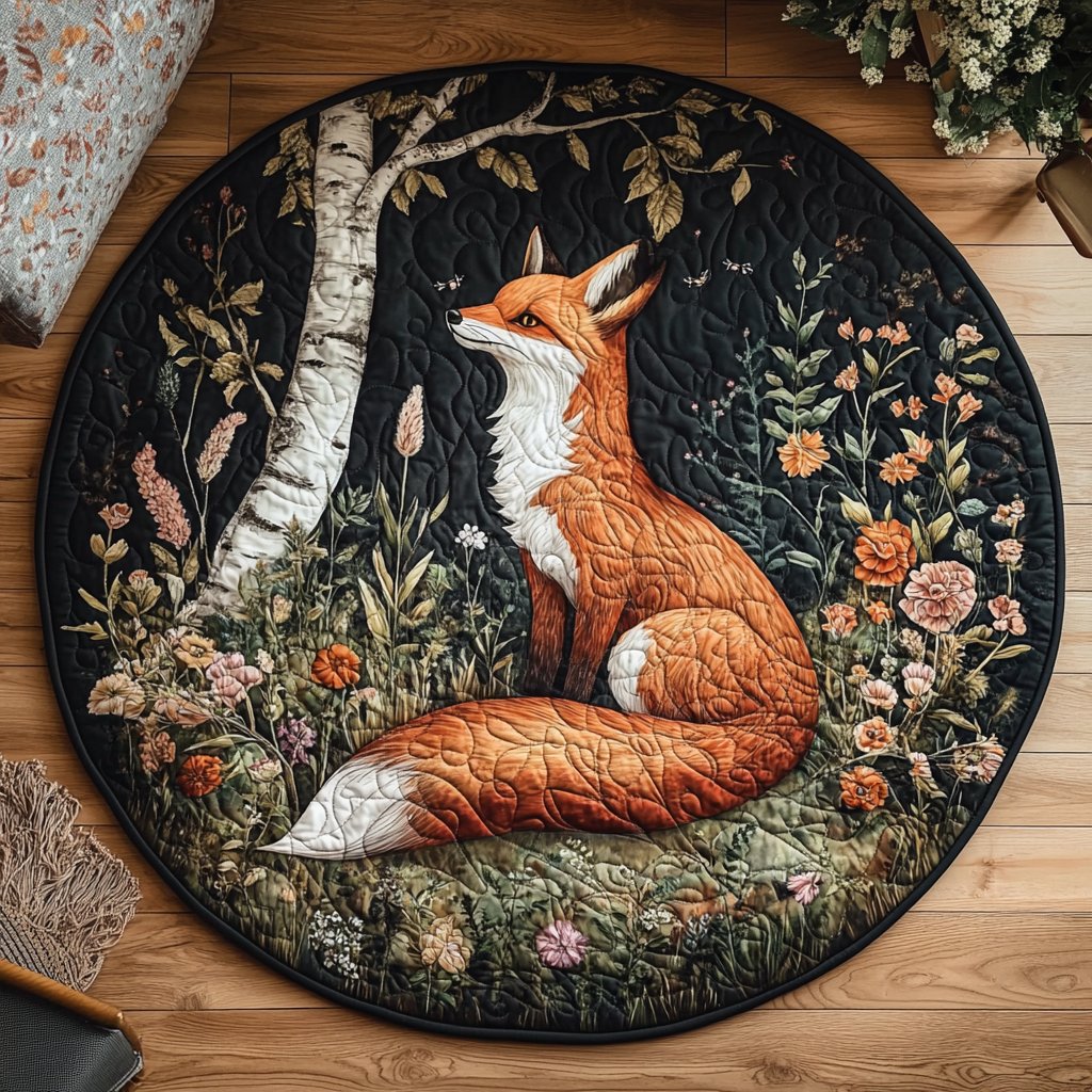 Cozy Fox Round Mat Rug - washable non-slip printed rug