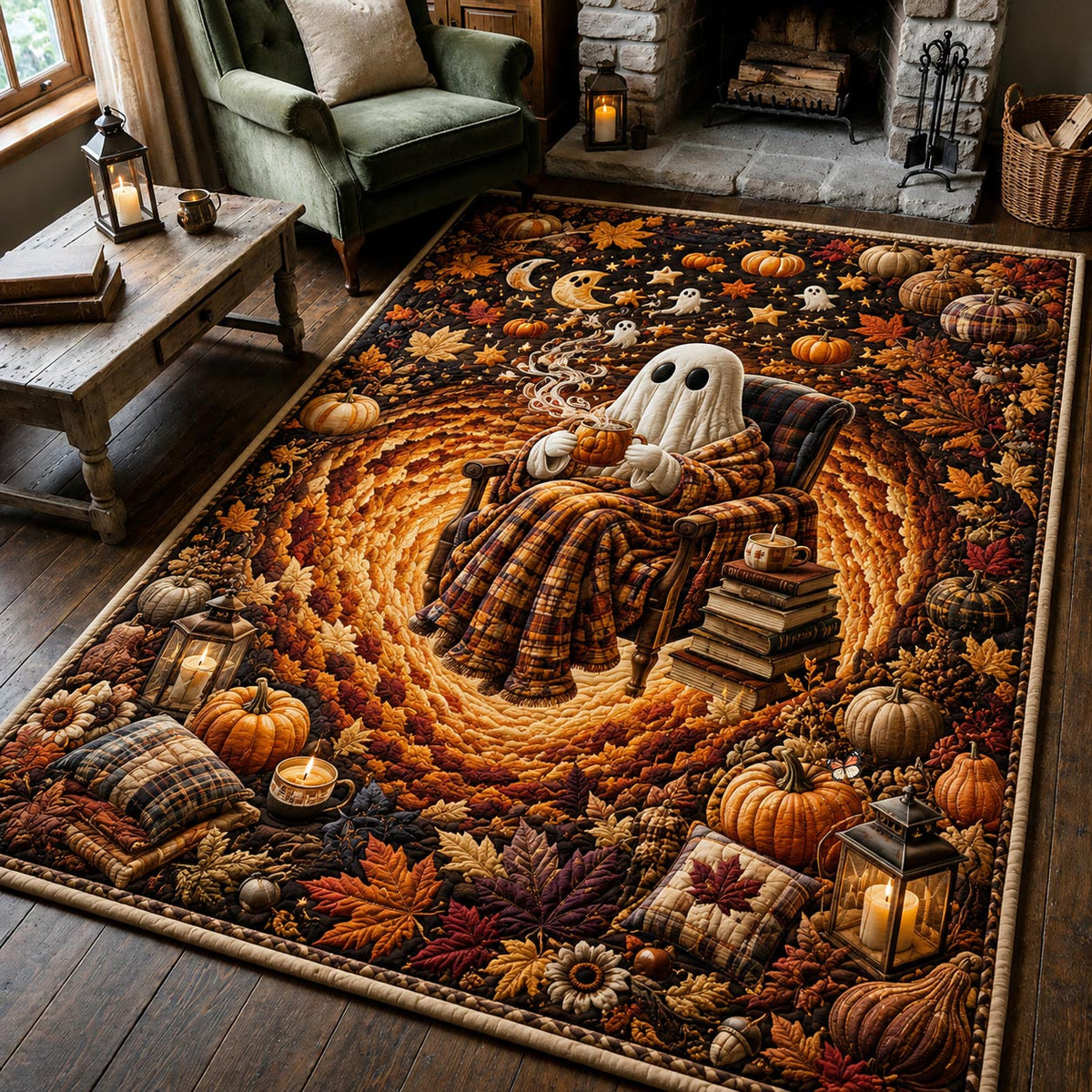 Cozy Ghost area rug in a living room