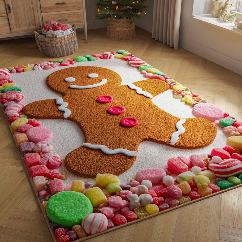 Cozy Gingerbread Comfort area rug in a living room