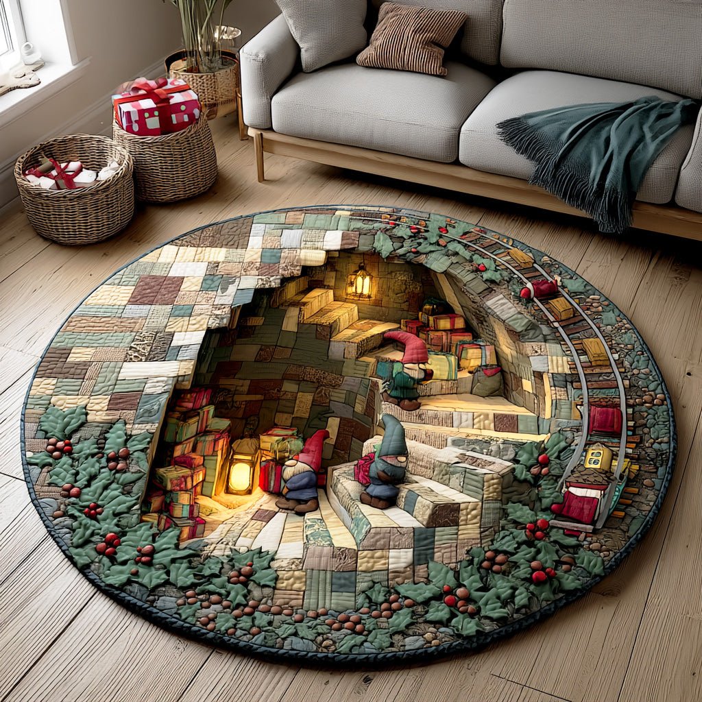 Cozy Gnome Night Round Mat Rug - washable non-slip printed rug