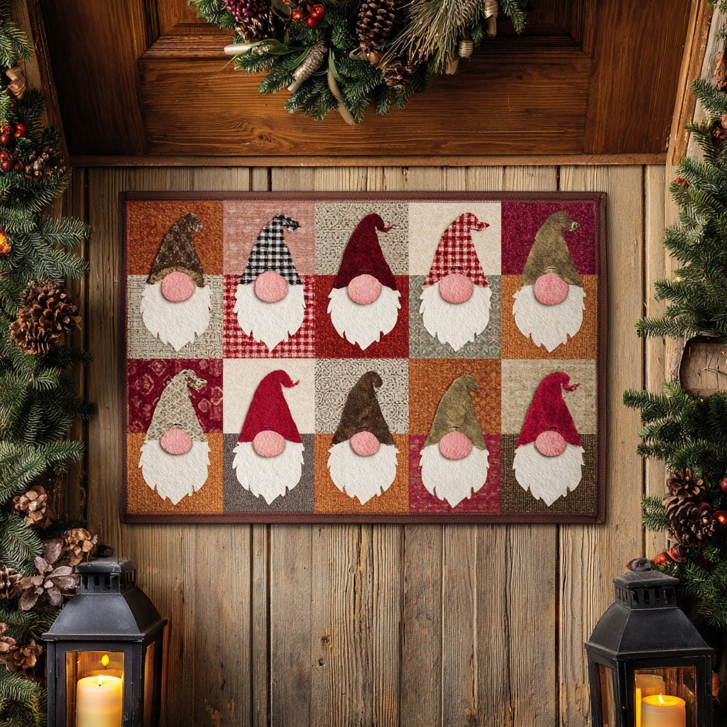 Cozy Gnome Patch Doormat - Seasonal Holiday Design | Printed Welcome Doormat