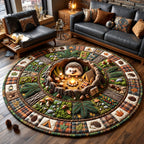 Cozy Hedgehog Round Mat Rug - Nature Design | Serene Home Decor - washable non-slip printed rug