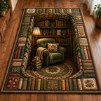 Cozy Hidden Reading Nook Library area rug in a living room