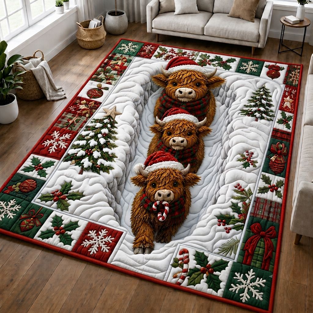 Cozy Highland Christmas area rug in a living room