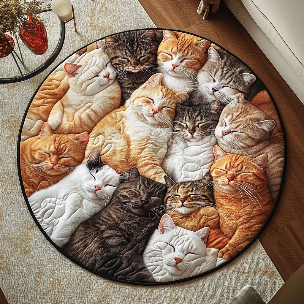 Cozy Kittens Wheel Round Mat Rug - washable non-slip printed rug